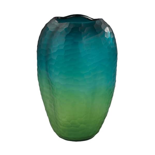 Titan Lighting 15 in. Faceted Amorphous Glass Decorative Vase in Green
