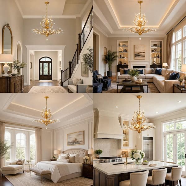 chandelierデスク Genoci 8-Light Gold Vintage Dimmable Empire Chandelier for Kitchen