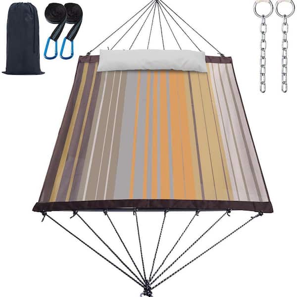 14 ft. 2-Person Outdoor Hammock, Pillow and Sidebag, Coffee.