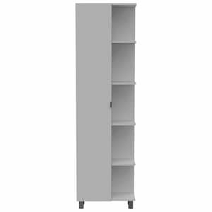 20.16 in. W x 8.46 in. D x 62.20 in. H White MDF Freestanding 9-Shelf Linen Cabinet with Metallic Legs
