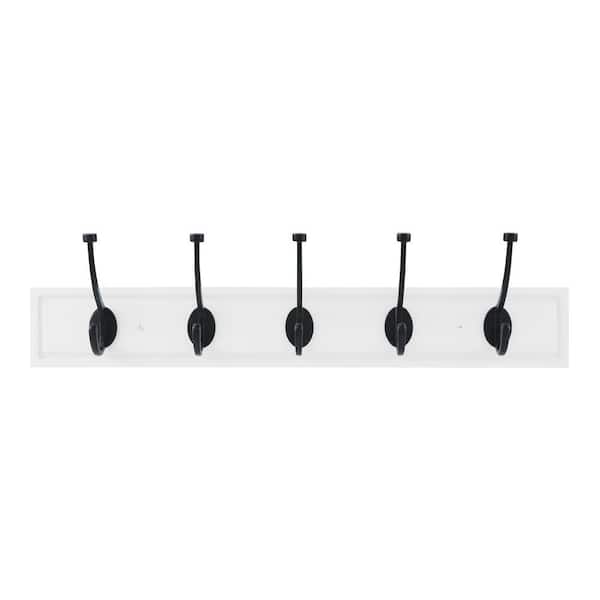 Home Decorators Collection 27 in. White Hook Rack with 5 Matte