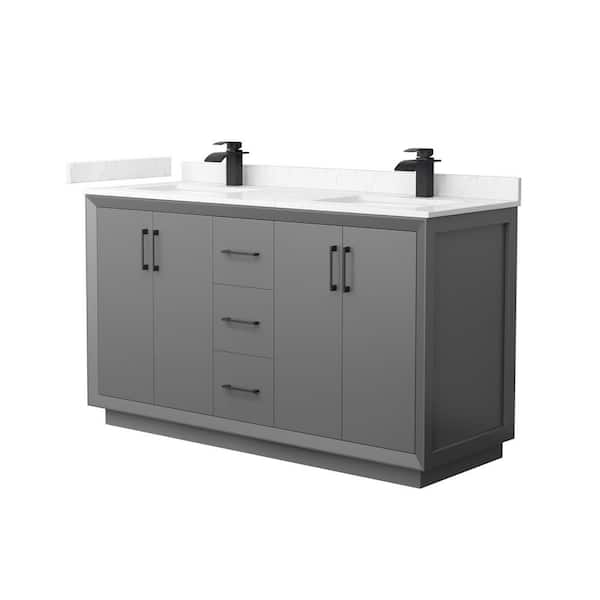 Wyndham Collection Strada 60 in. W x 22 in. D x 35 in. H Double Bath Vanity in Dark Gray with Carrara Cultured Marble Top