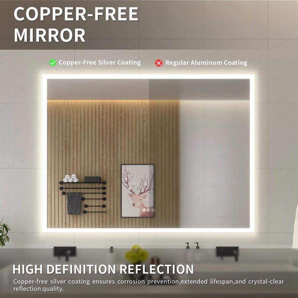 Clear 60" x 36" Frameless LED Bathroom Vanity Mirror