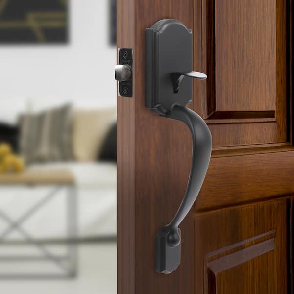Castle Matte Black Door Handleset with Hartford Knob