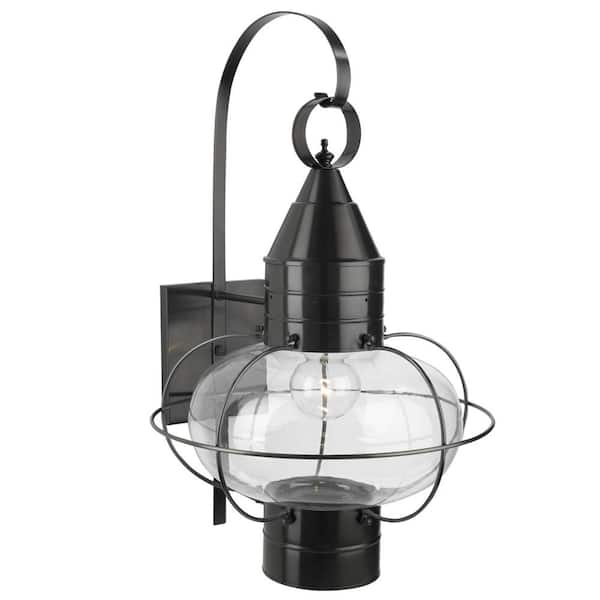 NORWELL Classic Onion 1-Light Black Outdoor Large Wall Lantern Sconce with Clear Glass