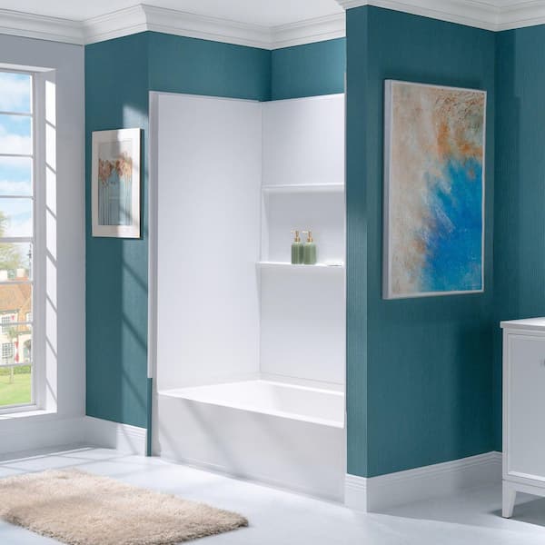 60 in. L x 32 in. W x 64 in. Rectangular Alcove Tub/Shower Combo Unit with Right Hand Drain in White