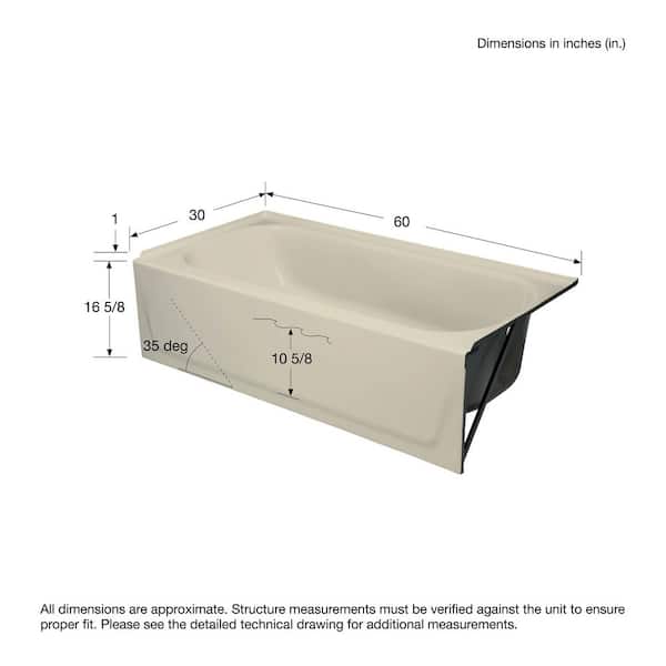 Maui 60 in. x 30 in. Alcove Soaking Bathtub with Right Drain in Bone