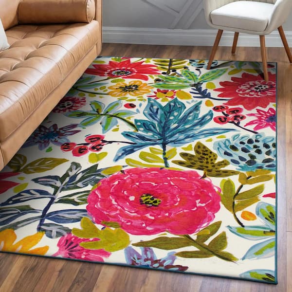 Floral Bloom Multicolor 5 ft. x 7 ft. Floral Washable Area Rug