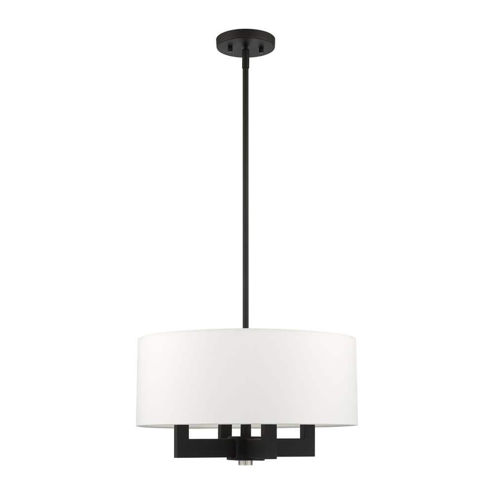 Black and Off-White 4-Light Drum Chandelier