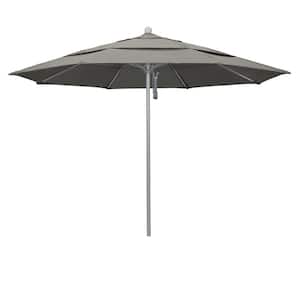 11 ft. Gray Woodgrain Aluminum Commercial Market Patio Umbrella Fiberglass Ribs and Pulley Lift in Taupe Pacifica