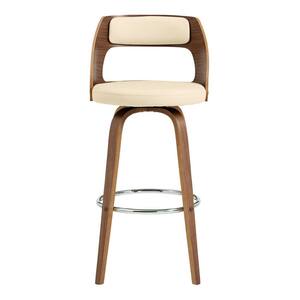 26 in. Retro Mod Cream Faux Leather and Walnut Swivel Counter Stool