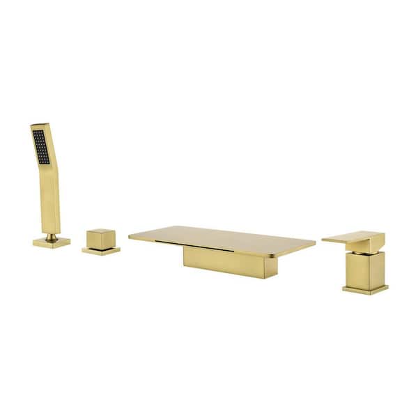Single-Handle Tub-Mount Tub Faucet with Hand Shower in Brushed Gold