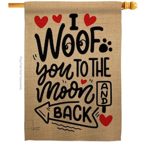 28 in. x 40 in. I Woof You House Flag Double-Sided Readable Both Sides Animals Dog Decorative