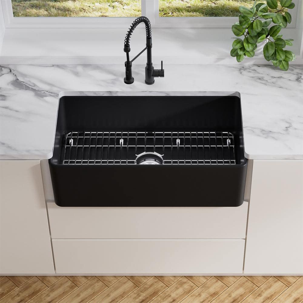 Matte Black Fireclay Farmhouse Single Bowl Kitchen Sink