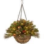 20 in. Crestwood Spruce Hanging Basket with Battery Operated Warm White LED Lights