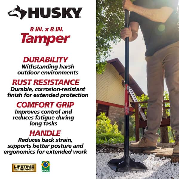 Husky 51 in. Steel Handle 8 in. x 8 in. Tamper 77335-949 - The
