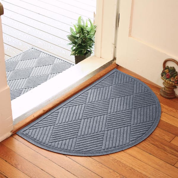 Waterhog Diamonds Bluestone 24 in. x 39 in. PET Polyester Half Round Non-Slip Indoor Outdoor Door Mat