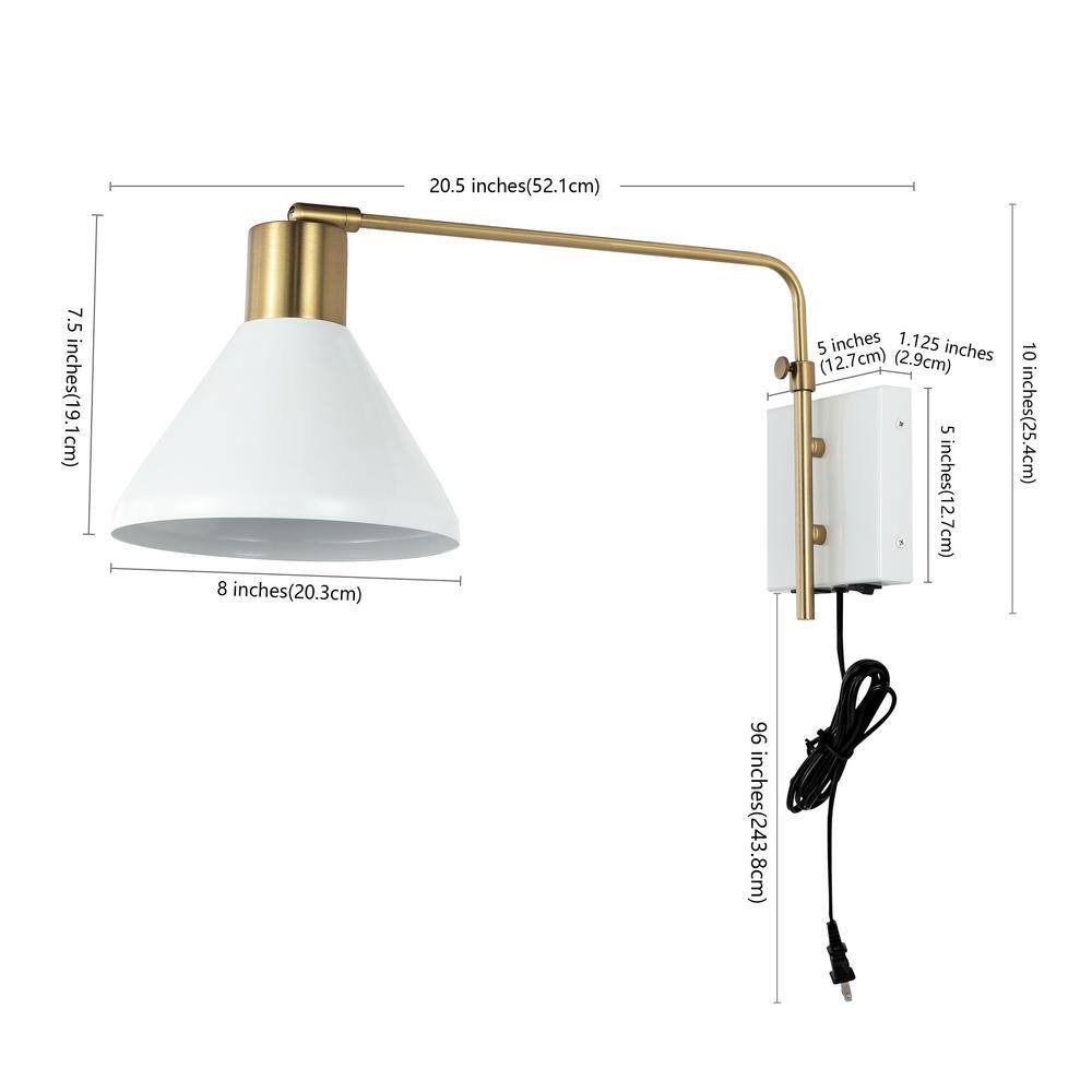 Modern Farmhouse 20.5" White and Brass Gold Iron LED Swing Arm Sconce