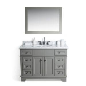 48 in. W x 22 in. D Vanity in Gray with Cararra Marble Vanity Top in White and Gray with White Basin and Mirror