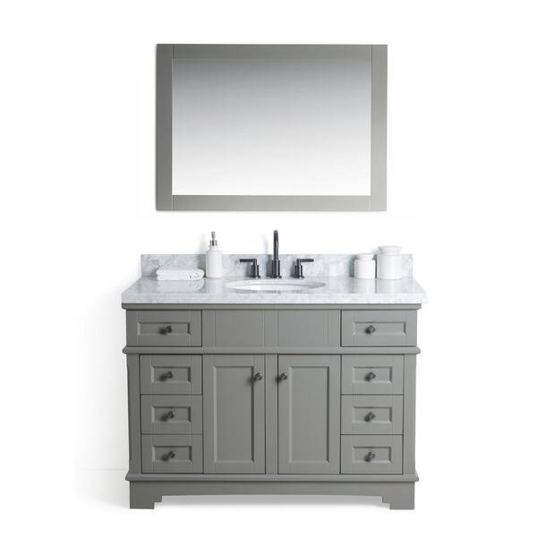 Legion Furniture 48 in. W x 22 in. D Vanity in Gray with Cararra Marble Vanity Top in White and Gray with White Basin and Mirror