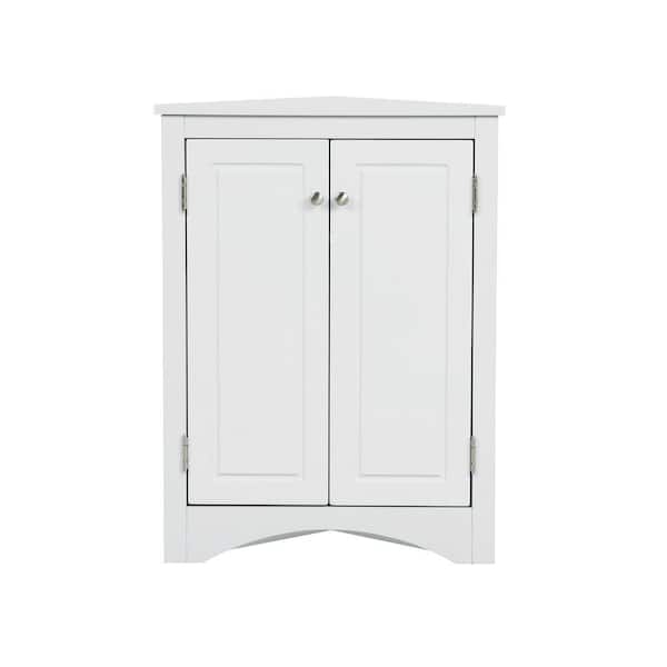 23.6 in. W x 17.2 in. D x 31.5 in. H in White MDF Freestanding Triangle Corner Linen Cabinet with Adjustable Shelves