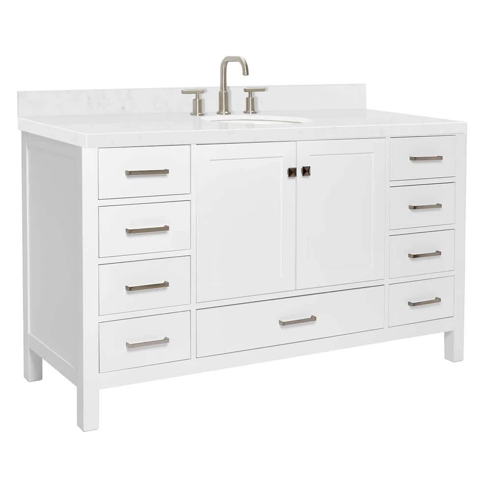 Cambridge 60" White Hardwood Freestanding Single Vanity Set
