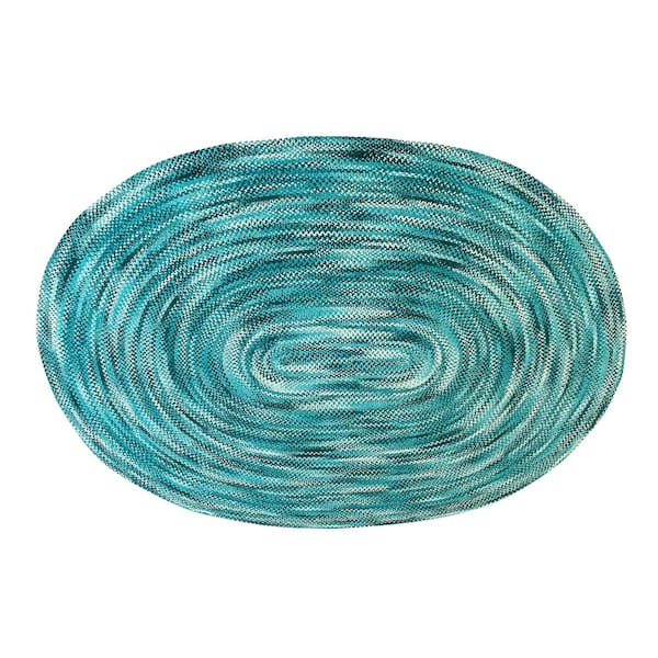 Better Trends Ombre Braid Aqua 20 in. x 30 in. Oval 100% Cotton Chenille Reversible Indoor Area Rug