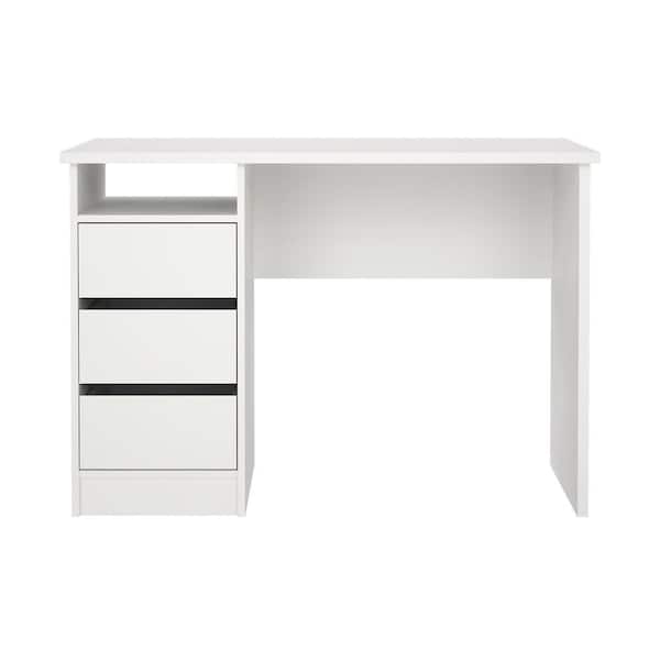 Wes 43 in. Rectangular White 3 Drawers Desk with shelves