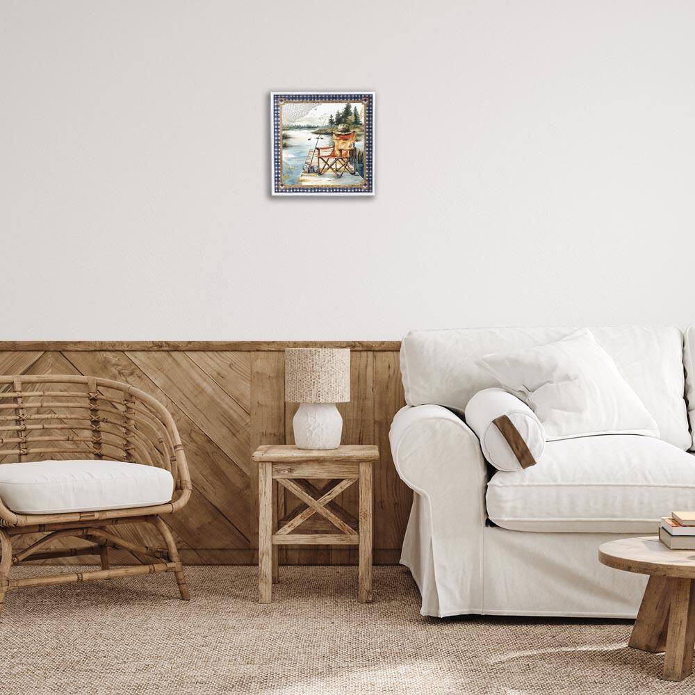 Fishing Chair on Dock by Nicole DeCamp White Framed Nature Giclee Art Print 12 in. x 12 in. price history on PriceWatchPro