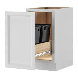 Keyport Shaker 18 in. W x 24 in. D x 34.5 in. H in Satin White Plywood Ready To Assembly Kitchen Cabinet with Trash Can