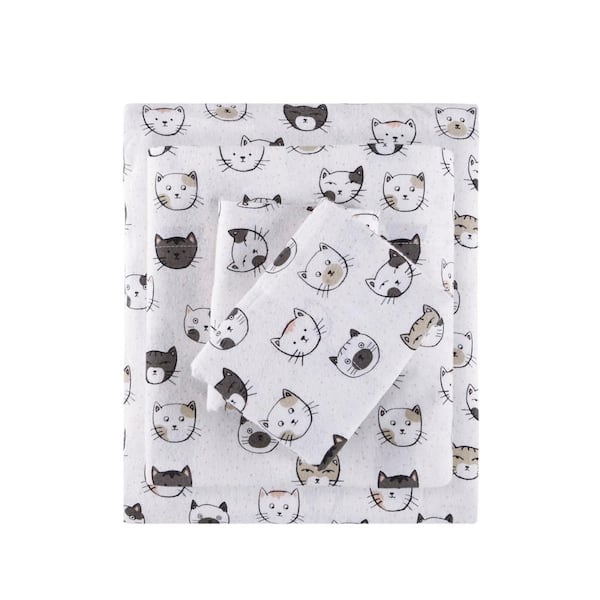 Cozy Soft 3-Piece Grey/Pink Dots Cotton Twin Flannel Printed Sheet Set