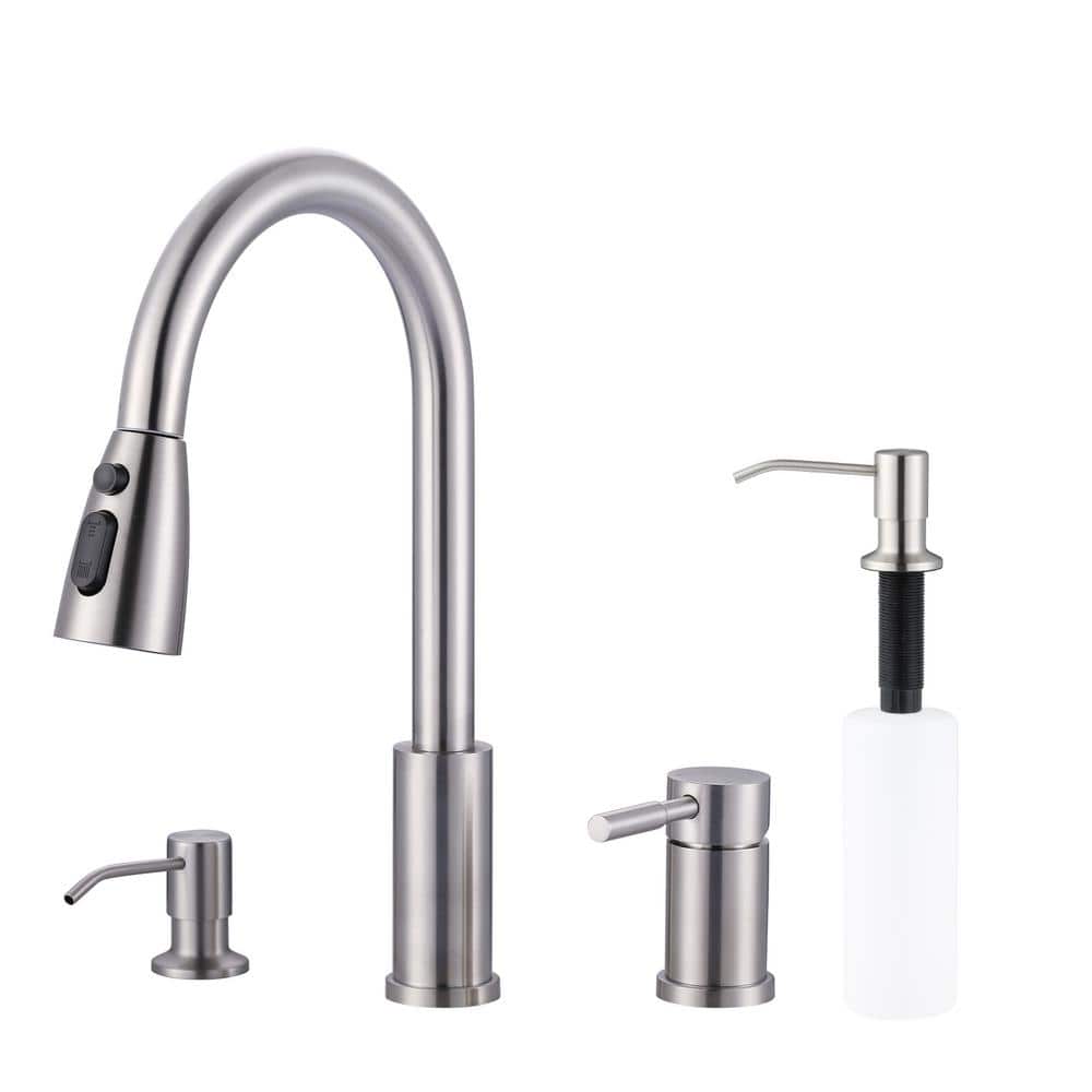 Brushed Nickel Pull-Down Kitchen Faucet with Soap Dispenser