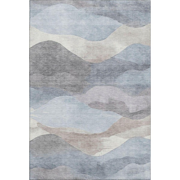 Mayfield Premium Machine Washable Abstract AMF1966 Sky 3 ft. x 4 ft. Area Rug