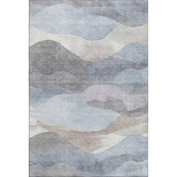Mayfield Premium Machine Washable Abstract AMF1966 Sky 9 ft. x 12 ft. Area Rug