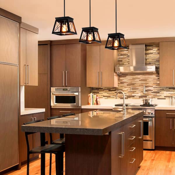 1-Light Matte Black Lantern Metal Pendant Light,Vintage Industrial Farmhouse Basket Chandelier for Bedroom,Kitchen