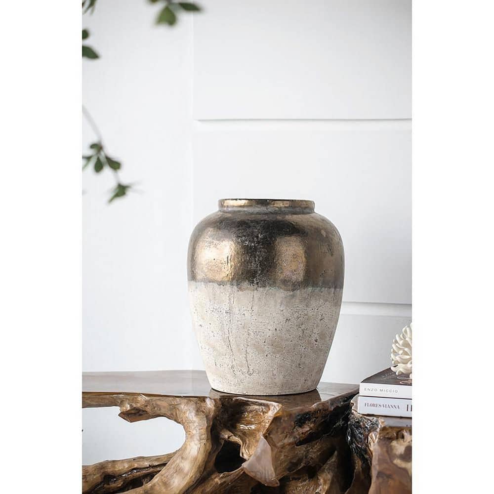 Candia 15.8'' Matte Beige and Metallic Copper Ceramic Vase
