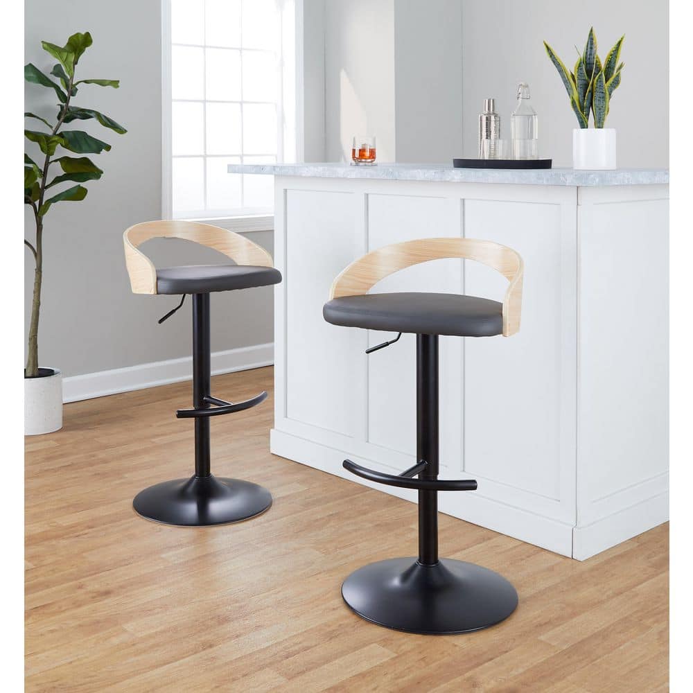 Grotto 39 in. Grey Faux Leather, Natural Wood and Black Metal Adjustable Bar Stool with Rounded T Footrest (Set of 3) price history on PriceWatchPro