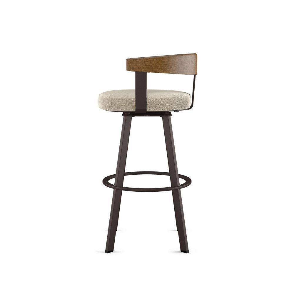 Lars 30'' Swivel Bar Stool in Cream Bouclé and Brown Wood