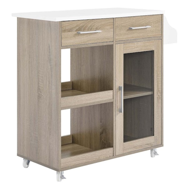 MODWAY Culinary Kitchen Cart With Spice Rack in Oak white