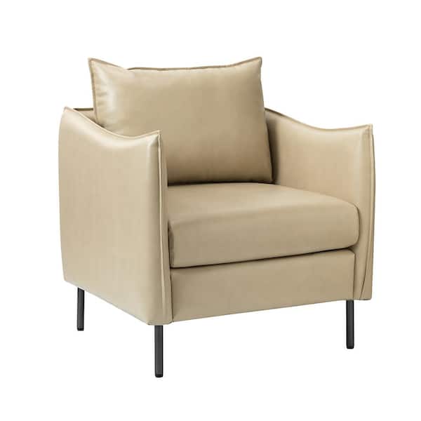 JAYDEN CREATION Hajo 30 in. Beige Faux Leather Arm Chair with Metal Legs