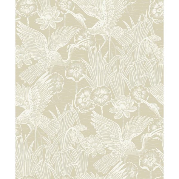 Seabrook Designs 57.5 sq. ft. Shore Marsh Cranes Nonwoven Paper Unpasted Wallpaper Roll