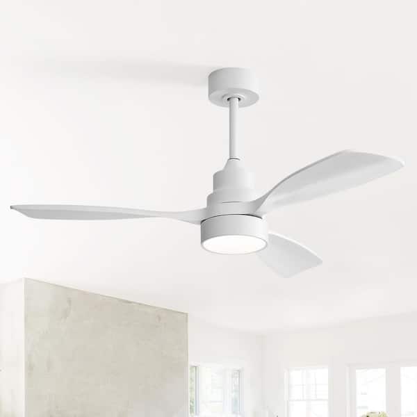 48 in. LED Indoor/Outdoor Wood White Ceiling Fan with Light and Remote Control