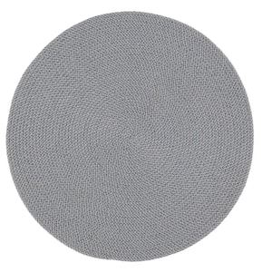 Braided Gray Blue Doormat 3 ft. x 3 ft. Abstract Round Area Rug