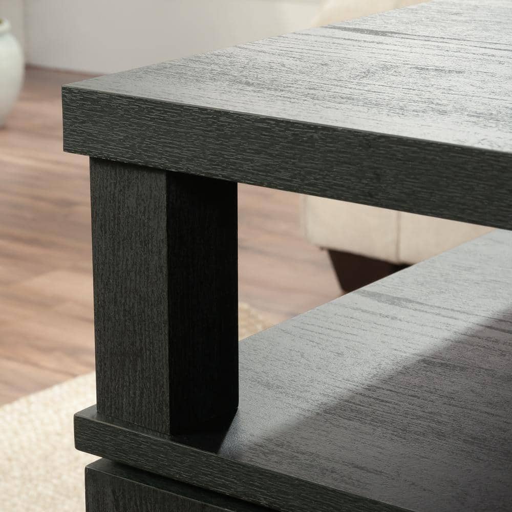 Raven Oak Square Wood Coffee Table with Storage Drawer