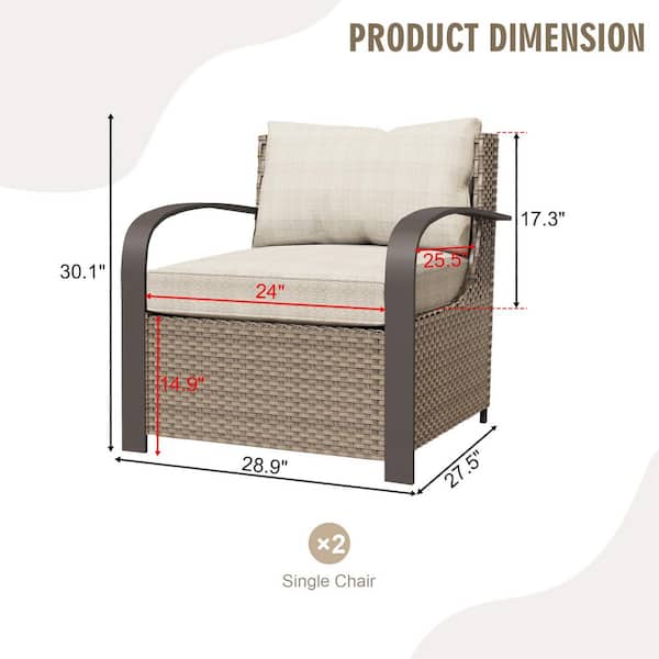 Wicker Patio Outdoor Lounge Chairs with Beige Cushions, Handwoven Rattan