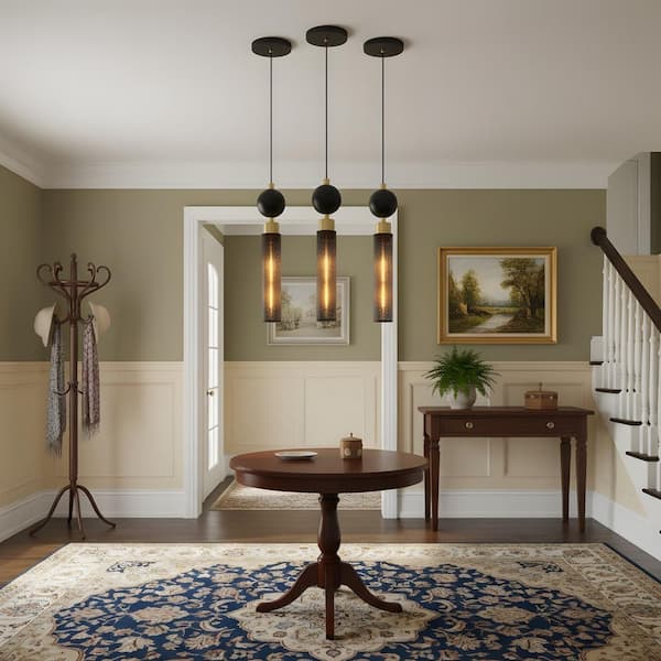 2.8 in. Single-Light Black Kitchen Island Pendant Light, Set of 3