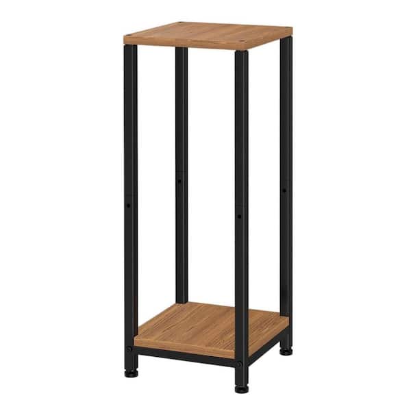 2-Tier Tall Metal Plant Stand with Wood Shelves, Corner Indoor Flower Shelf Holder, Heavy Duty Storage Rack, Black