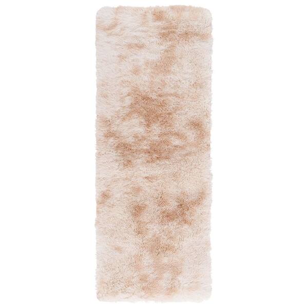 Rainbow Shag 2 ft. x 6 ft. Light Beige Abstract Runner Rug