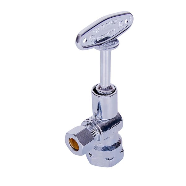 Water Supply Stop Valve with Quarter Turn Control Key; 1/2 in. FIP x 3/8 in. O. D. COMP; Chrome Plated Brass