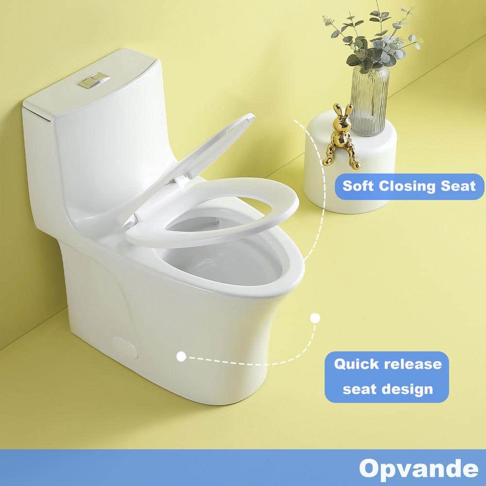 Glossy White Ceramic Dual Flush Elongated One-Piece Toilet